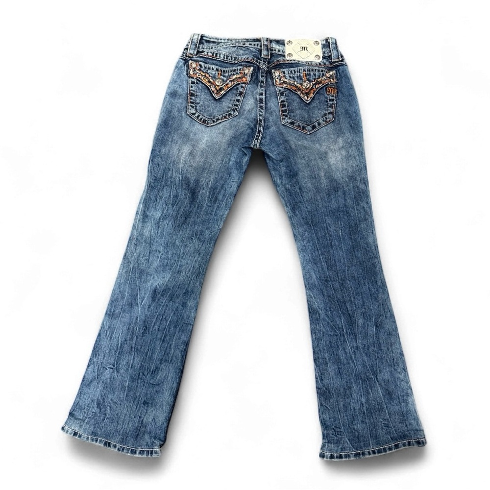 Miss Me Signature Bootcut Jeans Embellished Pockets Distressed Denim - Size: 27 - Picture 2 of 6